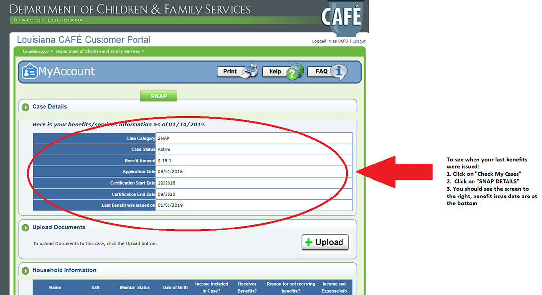 Check Benefits Status on CAFE
