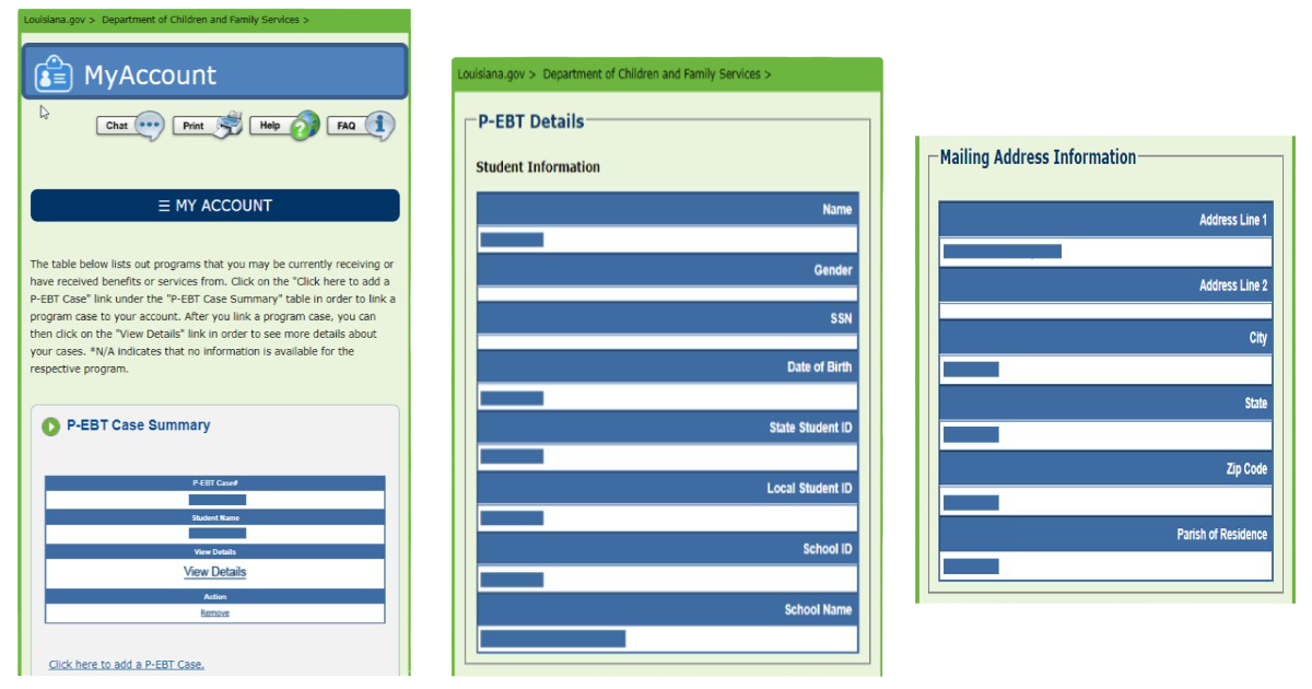PEBT Parent Portal Louisiana Department of Children & Family Services